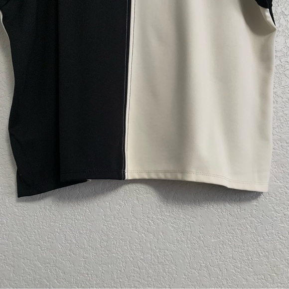 Lisa Bayne Top Womens S Colorblock Artsy Boxy Ponte Knit Lagenlook Black Cream - Picture 14 of 15